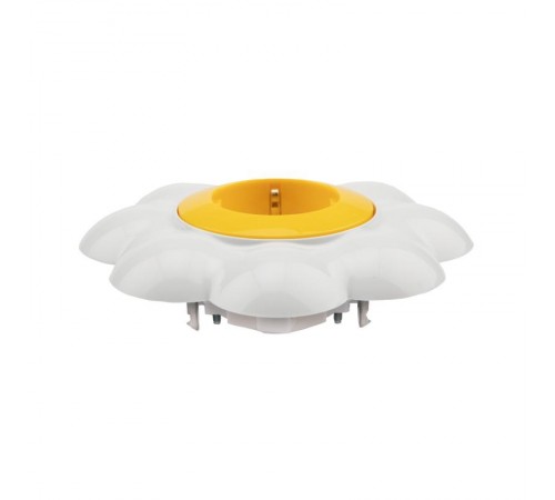 Розетка одноместная HAPPY Ромашка скрытой установки, с заземлением и защитными шторками, желтая/белая  KR-78-0622  Kranz
