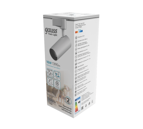 Светильник светодиодный трековый цилиндр 16W 1390lm 4000K 180-240V IP20 65*210мм белый угол 24  TR066  Gauss