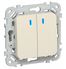 FLITE Выключатель 2-клавишный кнопочный с индикацией 10А ВС12-2-1-ФлСл сливочный  FI-V24-1-10-1-K86  IEK