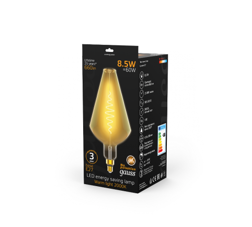 Лампа светодиодная LED Filament Vase E27 8.5W Amber 660lm 2000K 1/2  180802105  Gauss