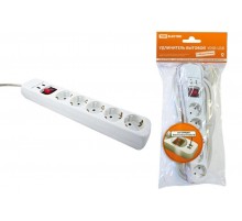 Удлинитель бытовой  У05В-USB 5 гнезд, 2USB разъема, 1,5 метра, вык., з/к, ПВС 3х1мм2  16А/250В   SQ1303-0302  TDM
