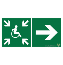 Знак безопасности BL-4020.E76"Напр.движ. к пункту сбора(безоп.зоне)МГН направо"  a20262  Белый свет