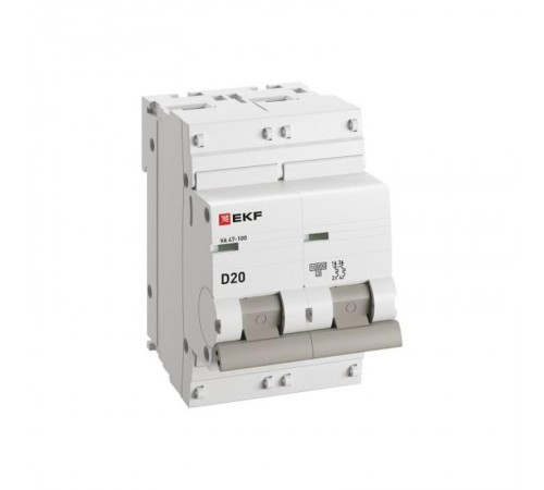 Выключатель автоматический двухполюсный 2P 20А (D) 10kA ВА 47-100 PROxima  mcb47100-2-20D-pro  EKF