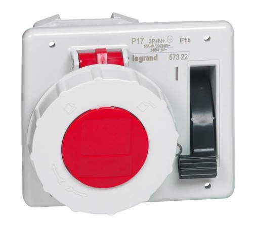 Встраиваемая розетка с блокировкой-выключателем и уменьшенным фланцем - P17 Tempra Pro - IP 55 - 380/415 В~ - 16 A - 3К+Н+З  057322  Legrand