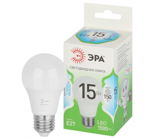 Лампа светодиодная  GREEN LINE LED A60-15W-840-E27 GL E27 15 Вт груша яркий белый свет  Б0067128  ЭРА