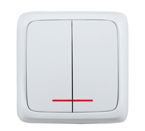 Выключатель открытой установки, двухклавишный, с индикацией, цвет белый  ВА10-152  HEGEL