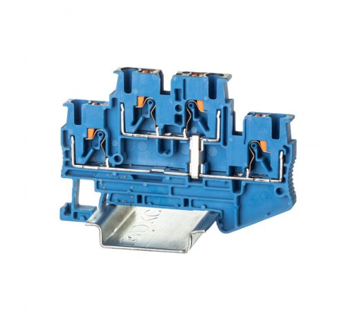Клемма двухуровневая, зажим push-in, 4 точки подключения с перемычкой между уровнями, 2.5 кв.мм, синяя  VPRTT-2.5-PV-BU  DKC