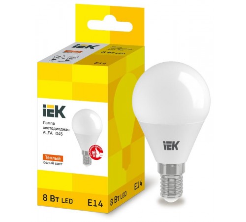Лампа светодиодная  ALFA G45 шар 8Вт 230В 3000К E14 (6шт)   LLA-G45-8-230-30-E14-6  IEK
