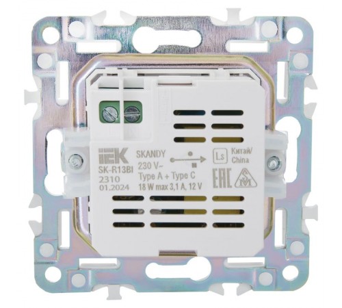 SKANDY Розетка USB A+C 18Вт SK-R13Bl черный  SK-U22-018-K02  IEK