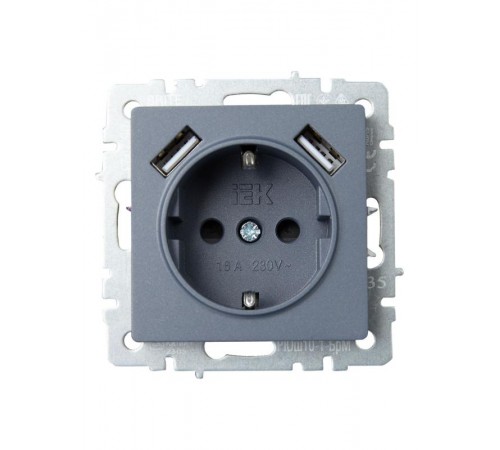 BRITE Розетка с заземлением со шторками 16А с USB A+A 2,1А РЮш10-1-БрМ маренго  BR-R14-16-U21-D21-K35  IEK