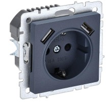 BRITE Розетка с заземлением со шторками 16А с USB A+A 2,1А РЮш10-1-БрМ маренго  BR-R14-16-U21-D21-K35  IEK