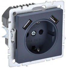 BRITE Розетка с заземлением со шторками 16А с USB A+A 2,1А РЮш10-1-БрМ маренго  BR-R14-16-U21-D21-K35  IEK