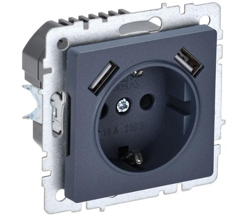 BRITE Розетка с заземлением со шторками 16А с USB A+A 2,1А РЮш10-1-БрМ маренго  BR-R14-16-U21-D21-K35  IEK