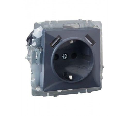 BRITE Розетка с заземлением со шторками 16А с USB A+A 2,1А РЮш10-1-БрМ маренго  BR-R14-16-U21-D21-K35  IEK