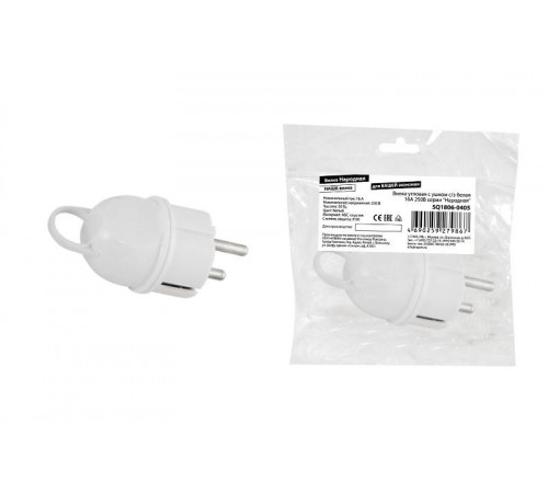 Вилка угловая с ушком с/з белая 16А 250В серии "Народная"  SQ1806-0405  TDM