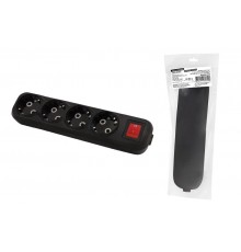 Колодка розеточная 4 гнезда 2П+3 c выключателем 16А 250В черная серии "Народная"  SQ1806-0430  TDM