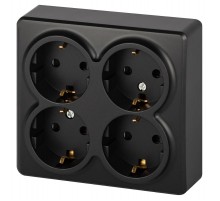 Розетка ЭРА Эксперт 11-2211-05 четырехместная с заземлением 4х2P+E Schuko со шторками, IP20, 16A-250В, ОУ, Антрацит  Б0063004  ЭРА