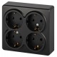Розетка ЭРА Эксперт 11-2211-05 четырехместная с заземлением 4х2P+E Schuko со шторками, IP20, 16A-250В, ОУ, Антрацит  Б0063004  ЭРА
