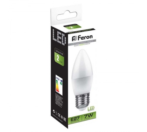 Лампа светодиодная LB-97 (7W) 230V E27 4000K свеча  25759  FERON