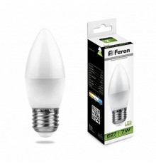Лампа светодиодная LB-97 (7W) 230V E27 4000K свеча  25759  FERON