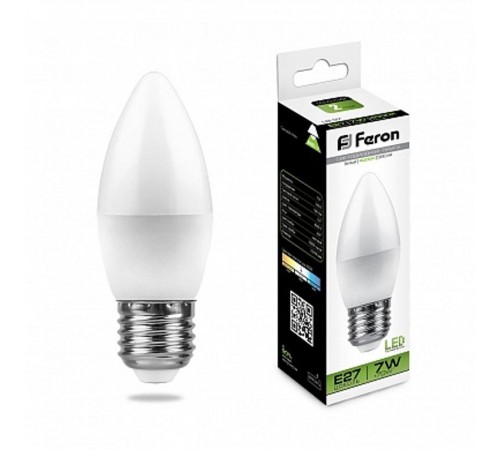 Лампа светодиодная LB-97 (7W) 230V E27 4000K свеча  25759  FERON