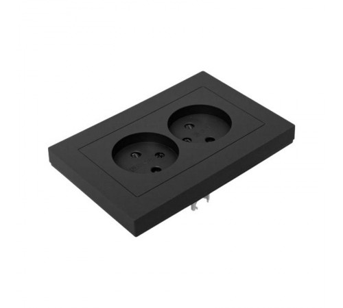 Механизм розетки двойной, 16А, без заземления, со шторками, с рамкой, чёрный Эпика EKF  UP1-SOB-201  EKF