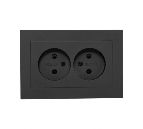 Механизм розетки двойной, 16А, без заземления, со шторками, с рамкой, чёрный Эпика EKF  UP1-SOB-201  EKF