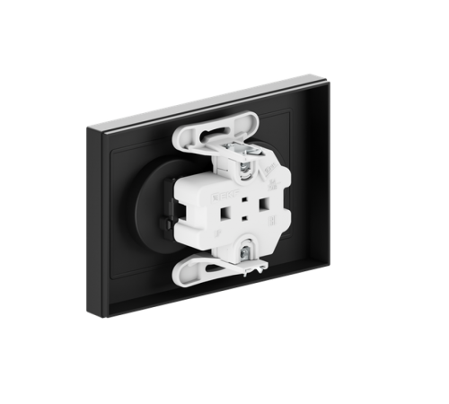 Механизм розетки двойной, 16А, без заземления, со шторками, с рамкой, чёрный Эпика EKF  UP1-SOB-201  EKF