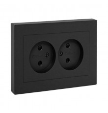 Механизм розетки двойной, 16А, без заземления, со шторками, с рамкой, чёрный Эпика EKF  UP1-SOB-201  EKF