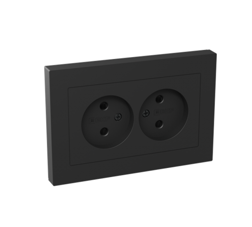 Механизм розетки двойной, 16А, без заземления, со шторками, с рамкой, чёрный Эпика EKF  UP1-SOB-201  EKF