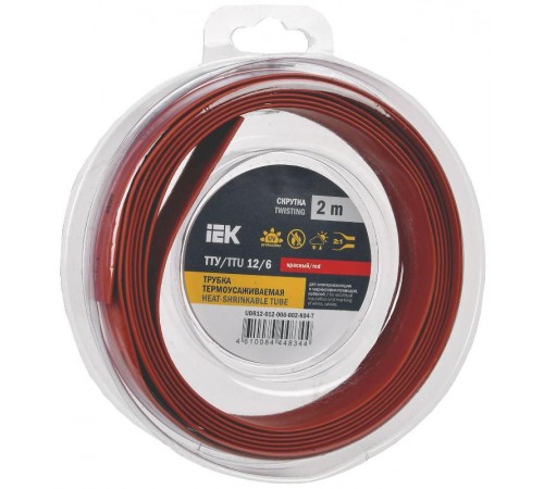 Трубка термоусадочная ТТУ нг-LS 12/6 красная (2м/упак) IEK  UDR12-012-006-002-K04-T  IEK