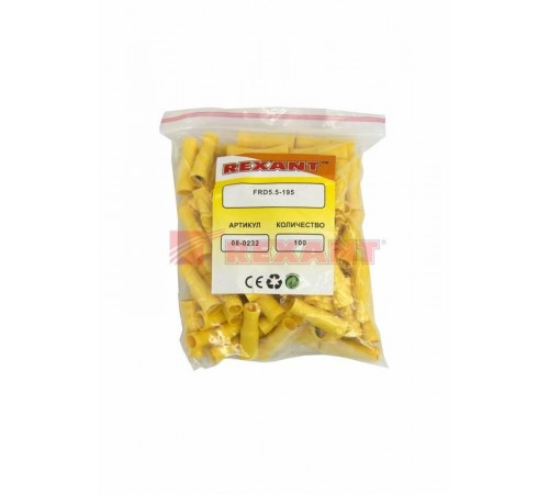 Разъем штекерный изолированный гнездо 5 мм 4-6 мм (РШи-м 6.0-5/РШИм 5,5-6-4) желтый  08-0232  REXANT