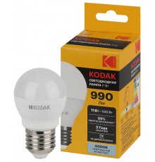 Лампа светодиодная P45-11W-840-E27 11Вт шар нейтральный белый свет  Б0057621  Kodak