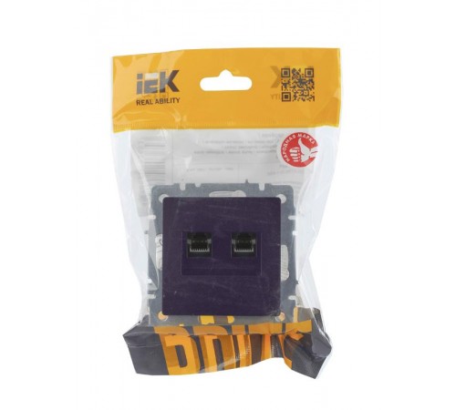 BRITE Розетка двойная RJ11+RJ45 кат.5E РК/Т12-БрЧ черный  BR-KT20-O-1-K02  IEK
