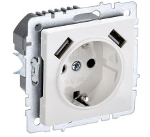 BRITE Розетка с заземлением со шторками 16А с USB A+A 2,1А РЮш10-1-БрБ белый  BR-R14-16-U21-D21-K01  IEK