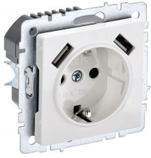 BRITE Розетка с заземлением со шторками 16А с USB A+A 2,1А РЮш10-1-БрБ белый  BR-R14-16-U21-D21-K01  IEK