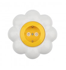 Розетка одноместная HAPPY Ромашка скрытой установки, с заземлением и защитными шторками, желтая/белая  KR-78-0622  Kranz