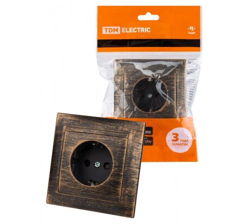 Розетка 2П+З 16А 250В с защ. шт. старинная бронза "Лама"  SQ1815-0752  TDM