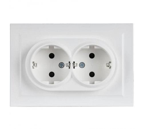 BRITE Розетка 2-местная с заземлением с защитными шторками 16А в сборе РСш12-3-БрАБ арктический белый   BR-R24-16-K91-F  IEK