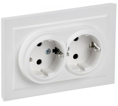 BRITE Розетка 2-местная с заземлением с защитными шторками 16А в сборе РСш12-3-БрАБ арктический белый   BR-R24-16-K91-F  IEK