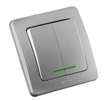 Выключатель скрытой установки, двухклавишный, с индикацией, цвет серебро  ВС10-352-06  HEGEL