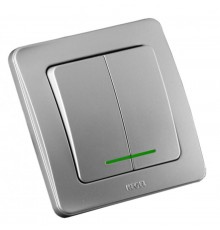 Выключатель скрытой установки, двухклавишный, с индикацией, цвет серебро  ВС10-352-06  HEGEL