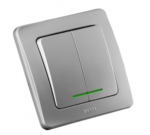 Выключатель скрытой установки, двухклавишный, с индикацией, цвет серебро  ВС10-352-06  HEGEL