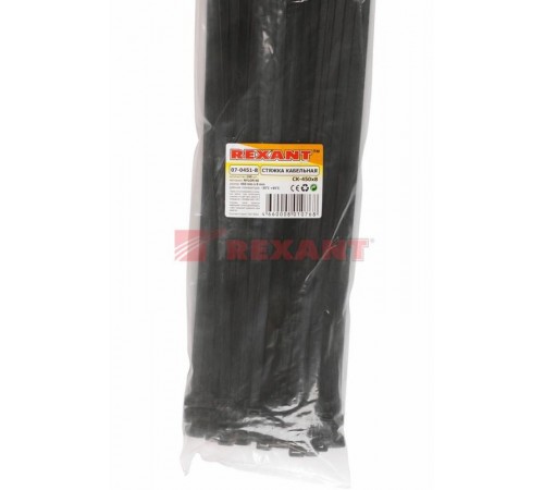 Стяжкa нейлоновая 450 x 7,6 мм, черная (упак. 100 шт)  07-0451-8  REXANT