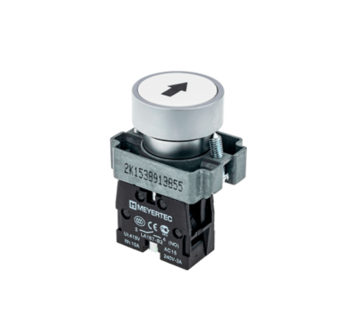 Кнопка плоская с маркировкой, белая, знак "стрелка вверх", 1NO, мет. MTB2-BAZ11334  58166  ОВЕН