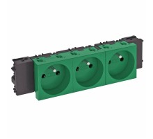 Розетка тройная 0° Modul45connect франц. стандарт, 250 В, 16A (зеленый) (STD-F0C MZGN3)  6120576  OBO Bettermann
