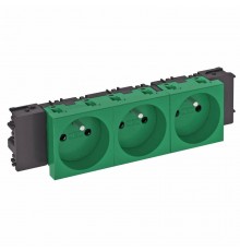 Розетка тройная 0° Modul45connect франц. стандарт, 250 В, 16A (зеленый) (STD-F0C MZGN3)  6120576  OBO Bettermann