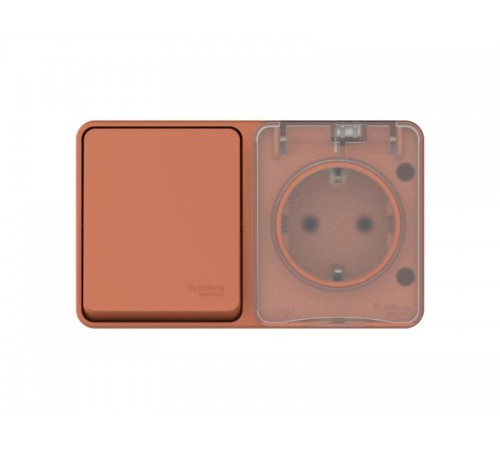 AtlasDesign Profi54 Терракотовый О/У Блок: Розетка с заземлением со шторками 16А, Выключатель 1-клавишный 10 АХ  ATN547070  SE