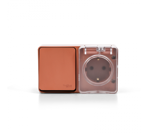 AtlasDesign Profi54 Терракотовый О/У Блок: Розетка с заземлением со шторками 16А, Выключатель 1-клавишный 10 АХ  ATN547070  SE