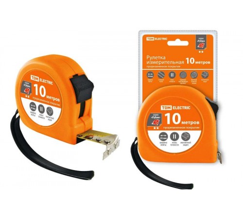 Рулетка, длина 10 м, стальная лента, ширина 25 мм, прорезиненное покрытие, магнит, "Рубин"  SQ1018-0108  TDM